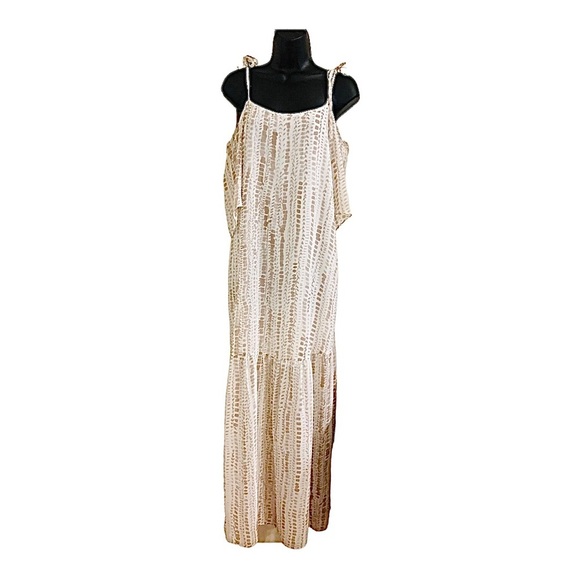 BCBGeneration Cold-shoulder white prairie tan Tiered Maxi sun Dress size XS new - Picture 5 of 12